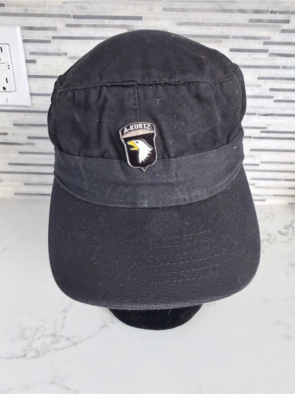 Vintage Kurtz Black Military Cap with Eagle Patch size 6 3/4 age 7-12